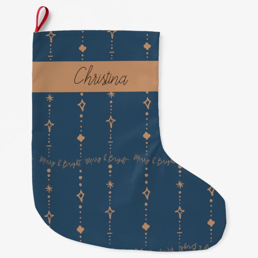 Merry & Bright Modern Navy Blauw & Goud Abstract Grote Kerstsok (Voorkant)