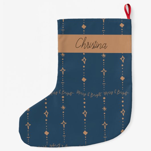 Merry & Bright Modern Navy Blauw & Goud Abstract Grote Kerstsok (Achterkant)