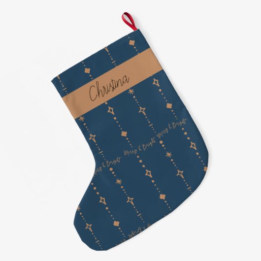Merry & Bright Modern Navy Blauw & Goud Abstract Grote Kerstsok (Achterkant (Hangend))