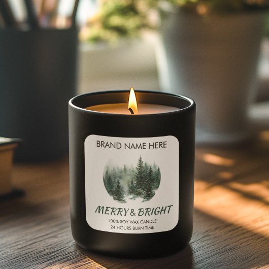 Merry & Bright Modern Pine Trees Candle Label