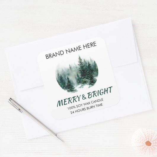 Merry & Bright Modern Pine Trees Candle Label (Envelop)