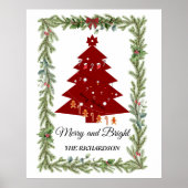 Merry & Bright Modern Red Christmas Tree & Script Poster (Voorkant)