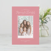 Merry Bright Modern Roze Foto Feestdagenkaart (Staand voorkant)