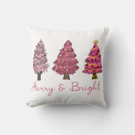 Merry & Bright Modern Roze kerstboom Boho Kussen