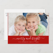 Merry Bright Modern Script Kerstfotokaart Feestdagenkaart (Voorkant / Achterkant)
