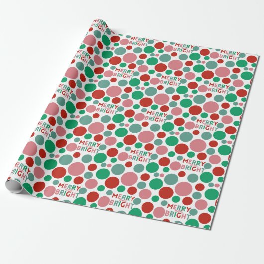 Merry & Bright Modern Simple Polka Dot Pattern Cadeaupapier (Uitgerold)