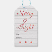 Merry Bright Moderne Calligrafie Rood Bokeh Cadeaulabel (Voorkant)