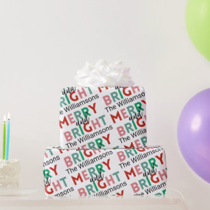 Merry & Bright Moderne Eenvoudige Naam herhalen Pa Cadeaupapier