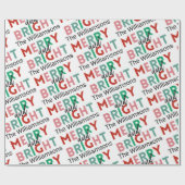 Merry & Bright Moderne Eenvoudige Naam herhalen Pa Cadeaupapier (Vlak)