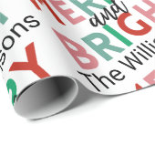 Merry & Bright Moderne Eenvoudige Naam herhalen Pa Cadeaupapier (Rol Hoek)