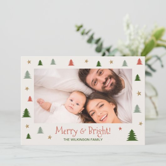 Merry Bright Moderne Familie foto Scandi Kerstmis Feestdagenkaart (Staand voorkant)