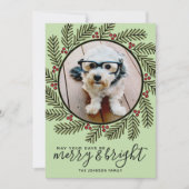 Merry Bright Moderne kerstbijkantoren Foto groen Feestdagenkaart (Voorkant)