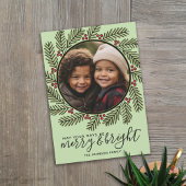 Merry Bright Moderne kerstbijkantoren Foto groen Feestdagenkaart