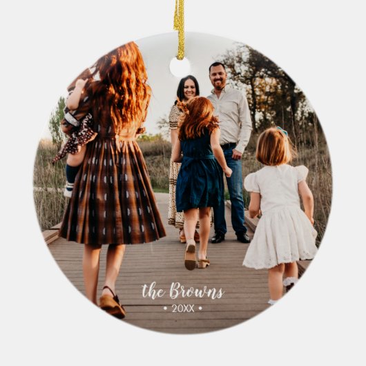 Merry & Bright | Moderne kerstfoto-Ornament Keramisch Ornament (Achterkant)