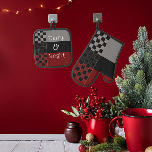 Merry & Bright moderne kleurblok Kerstmis Ovenwant & Pannenlap Set