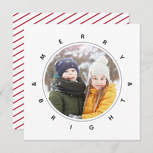Merry & Bright Moderne Photo Simple Holiday Card Aankondiging (Voorkant / Achterkant)