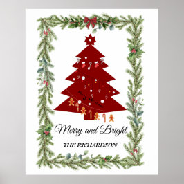 Merry & Bright Moderne Rode Kerstboom & Lettertype Poster