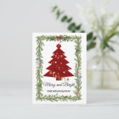 Merry & Bright Moderne Rode Kerstboom & Script  Briefkaart (Staand voorkant)