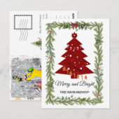 Merry & Bright Moderne Rode Kerstboom & Script  Briefkaart (Voorkant / Achterkant)