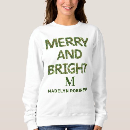 Merry & Bright Monogram Vrouwen Gepersonaliseerd M Trui (Voorkant)