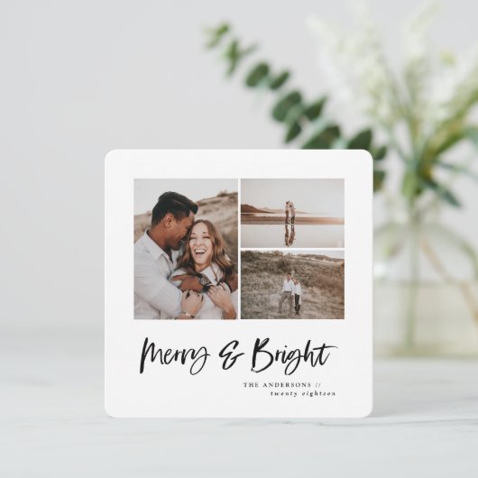 Merry & Bright multi foto kerstkaart (Staand voorkant)