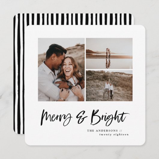 Merry & Bright multi foto kerstkaart (Voorkant / Achterkant)