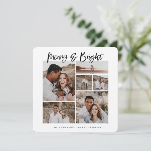 Merry & Bright multi foto kerstkaart (Staand voorkant)