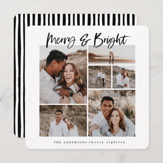 Merry & Bright multi foto kerstkaart (Voorkant / Achterkant)