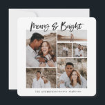 Merry & Bright multi foto kerstkaart<br><div class="desc">Merry & Bright multi foto kerstkaart. Modern zwart-wit vakantieontwerp. Script tekst met een moderne rand. Hand geschilderde gestreepte backer. Wijzig de achtergrondkleur om deze aan te passen.</div>