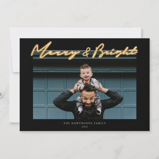 Merry & Bright Neon Lettering Photo Holiday (Voorkant)
