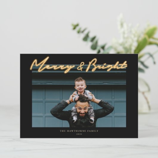 Merry & Bright Neon Lettering Photo Holiday (Staand voorkant)