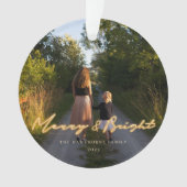 Merry & Bright Neon Lettering Photo Holiday Ornament (voorkant)