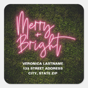 Merry + Bright Neon Sign Boxwood kerstadres Vierkante Sticker