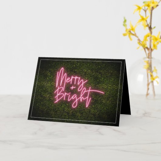 Merry + Bright Neon Sign Boxwood Kerstmis Kaart (Gele Bloem)