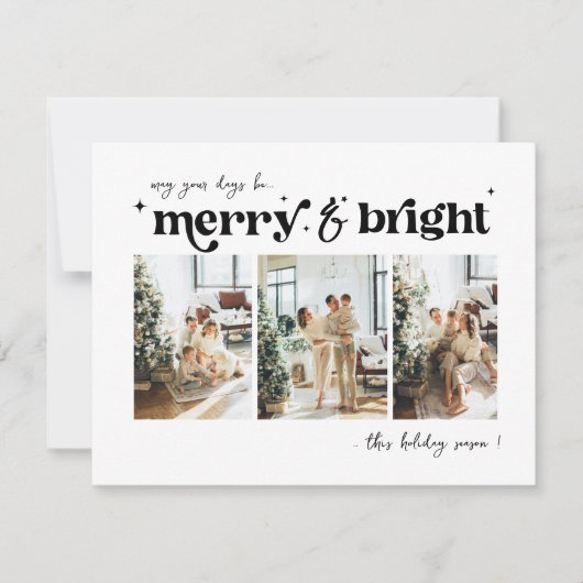 Merry & Bright Neutrale Kerst foto  Kerstfeest Feestdagenkaart (Voorkant)