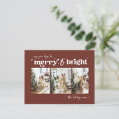 Merry & Bright Neutrale Kerst foto  Kerstvakantie Feestdagenkaart (Staand voorkant)