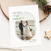 Merry & Bright Newlywed Romantic Photo Christmas Feestdagenkaart
