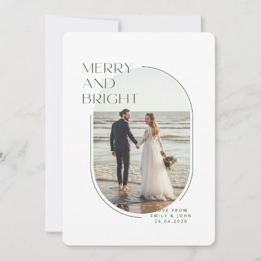 Merry & Bright Newlywed Romantic Photo Christmas Feestdagenkaart (Voorkant)