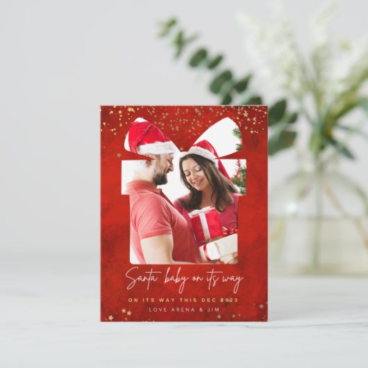 Merry & Bright Nieuwe baby zwangerschap aankondigi Feestdagenkaart (Staand voorkant)