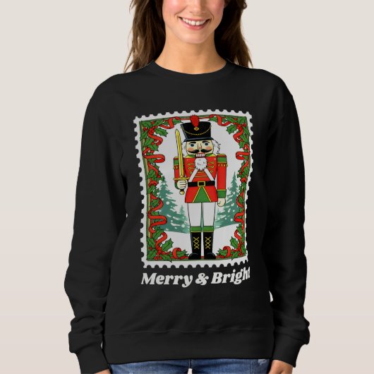 Merry & Bright Notenkraker Kerst Postzegel Trui (Voorkant)