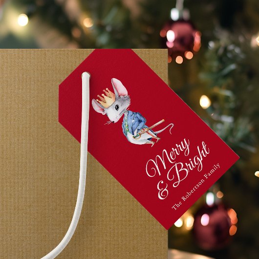 Merry & Bright Notenkraker Muis Kerstmis Cadeaulabel