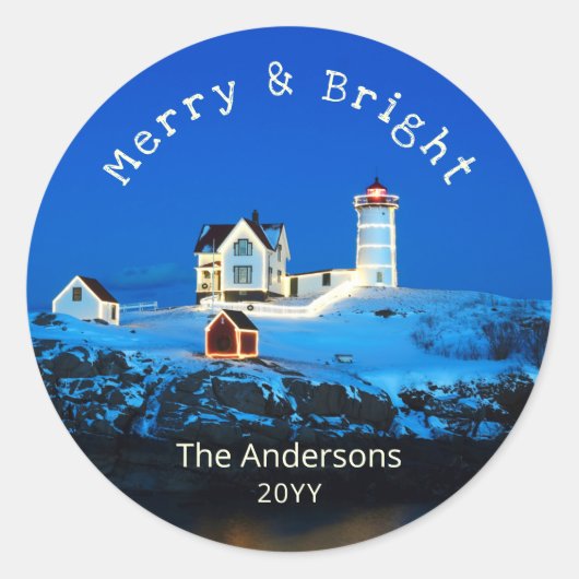 Merry Bright Nubble-kerstvuurtoren Ronde Sticker (Voorkant)