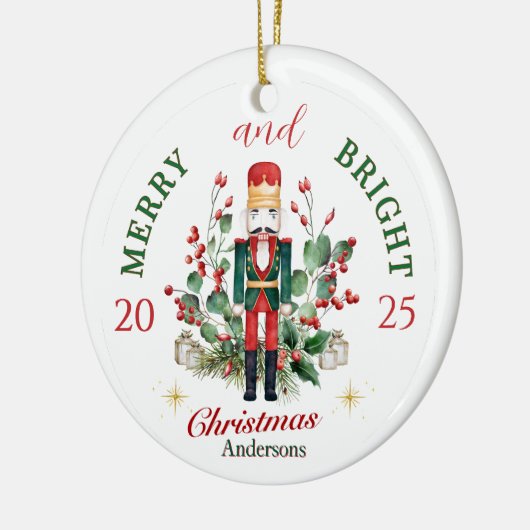 Merry & Bright Nutcracker Solder Holly Berry Keramisch Ornament (Links)