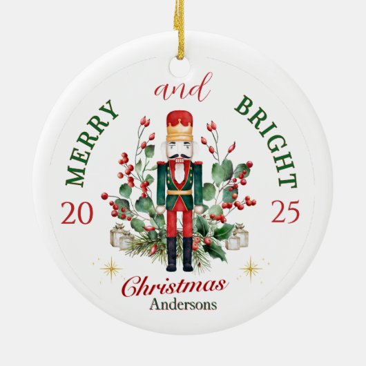 Merry & Bright Nutcracker Solder Holly Berry Keramisch Ornament (Achterkant)