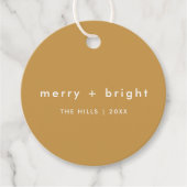 Merry + Bright | Ocher Mustard Gold Kerstmis Bedankjes Labels (Voorkant)