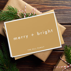 Merry + Bright   Ocher Mustard Gold Kerstmis Feestdagen Kaart