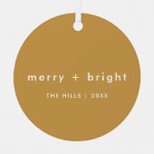 Merry + Bright | Ocher Mustard Gold Kerstmis Metalen Ornament (Voorkant)