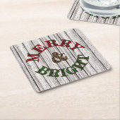 Merry & Bright On Weathered Wooden Planten Pattern Kartonnen Onderzetters (Schuin)