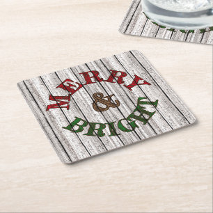 Merry & Bright On Weathered Wooden Planten Pattern Kartonnen Onderzetters