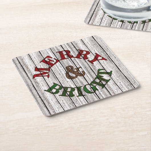 Merry & Bright On Weathered Wooden Planten Pattern Kartonnen Onderzetters (Schuin)